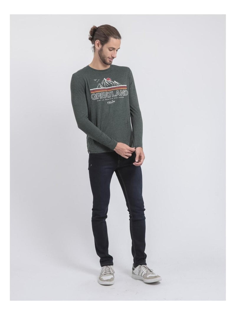 T-shirt maniche lunghe girocollo puro cotone riciclato JORIMUX Verde scuro - Kiabi