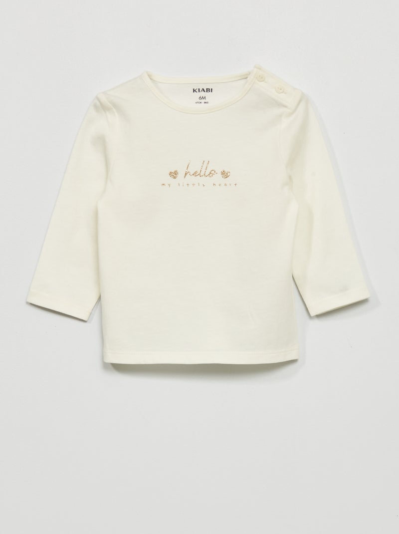 T-shirt maniche lunghe stampata Bianco - Kiabi