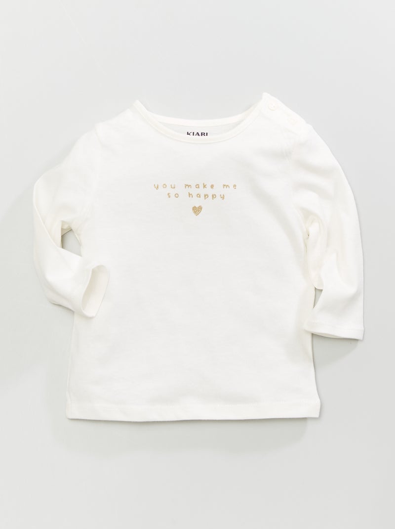T-shirt maniche lunghe stampata Bianco - Kiabi