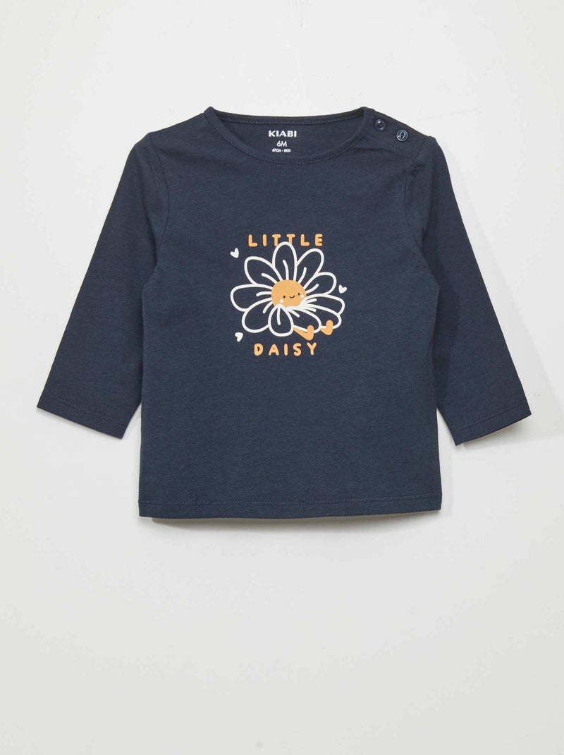 T-shirt maniche lunghe stampata Blu Navy - Kiabi