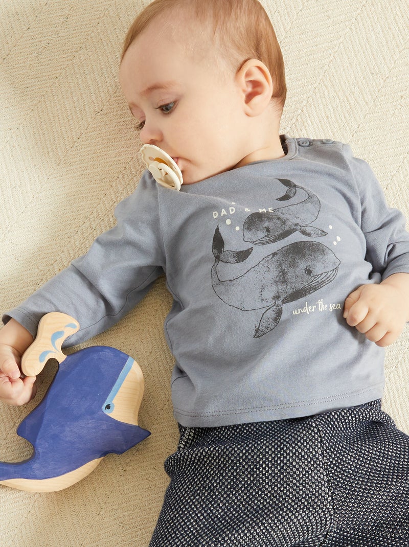 T-shirt maniche lunghe stampata BLU - Kiabi