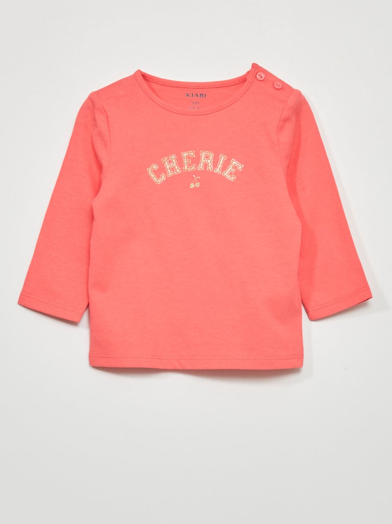 T-shirt maniche lunghe stampata Corallo - Kiabi