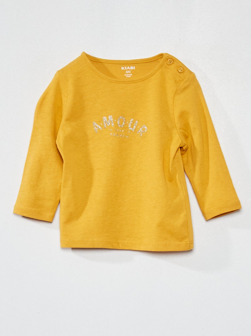 T-shirt maniche lunghe stampata Giallo - Kiabi