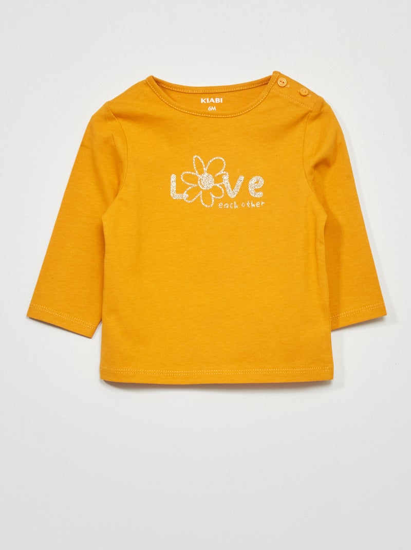 T-shirt maniche lunghe stampata Giallo - Kiabi