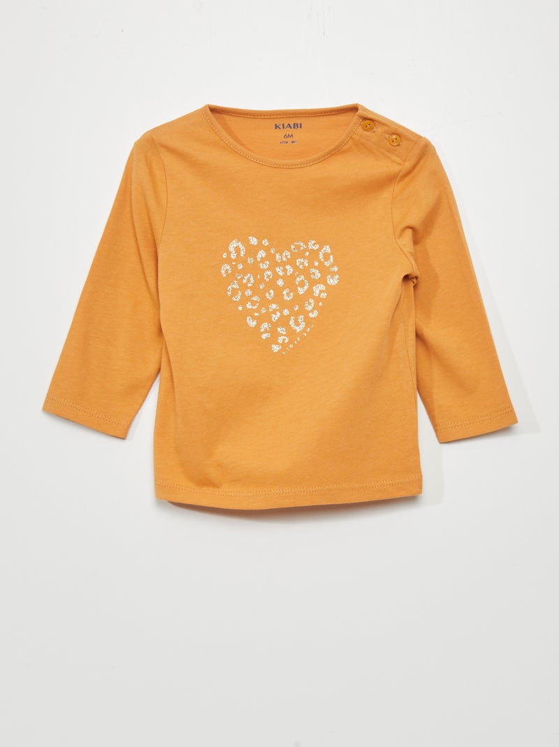 T-shirt maniche lunghe stampata Giallo - Kiabi