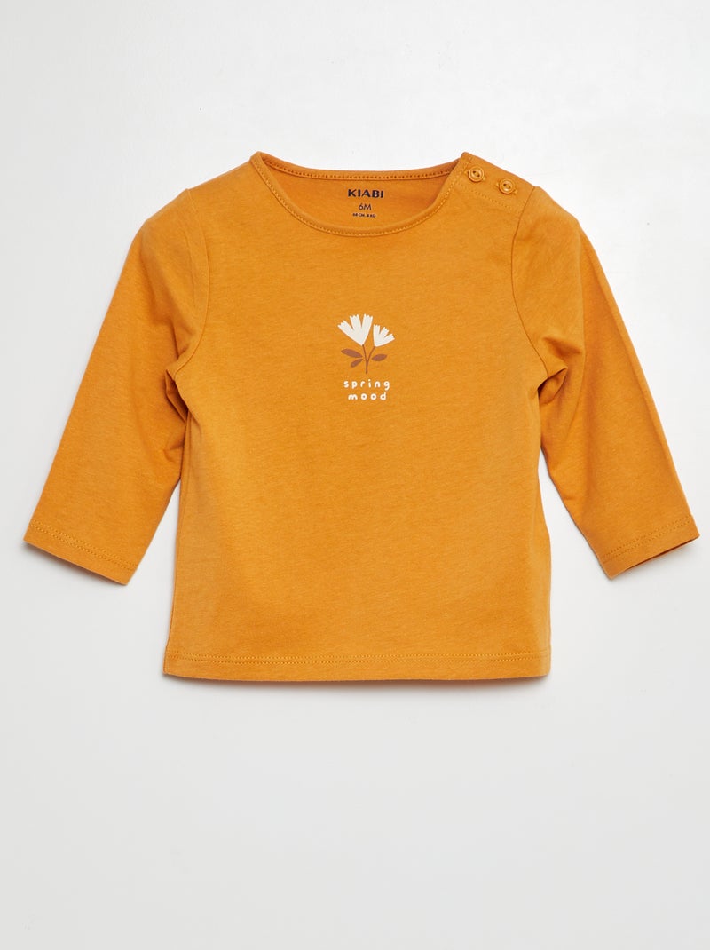 T-shirt maniche lunghe stampata GIALLO - Kiabi