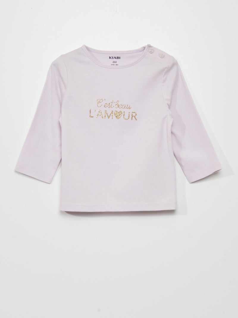 T-shirt maniche lunghe stampata Lilla - Kiabi
