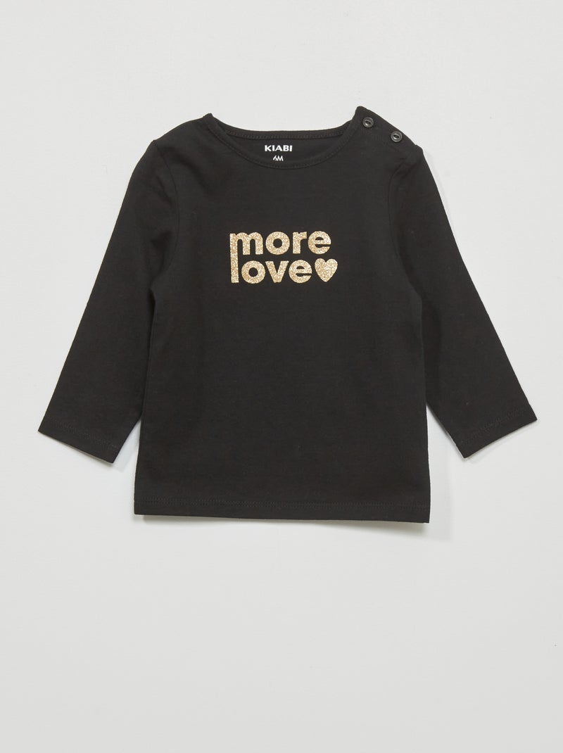 T-shirt maniche lunghe stampata Nero - Kiabi