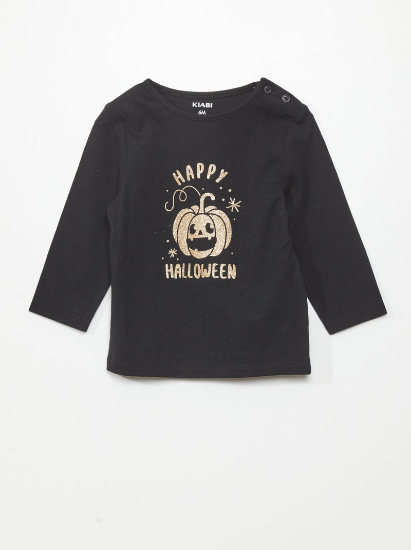 T-shirt maniche lunghe stampata Nero - Kiabi