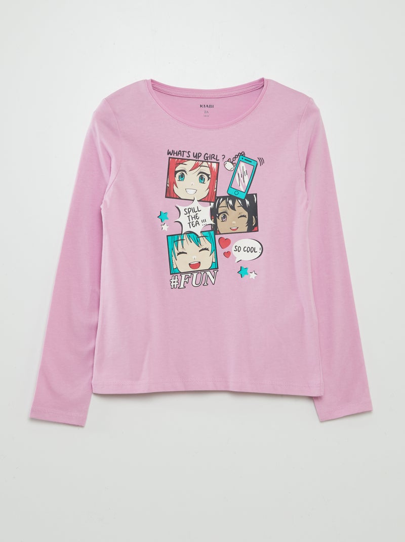T-shirt maniche lunghe stampata ROSA - Kiabi