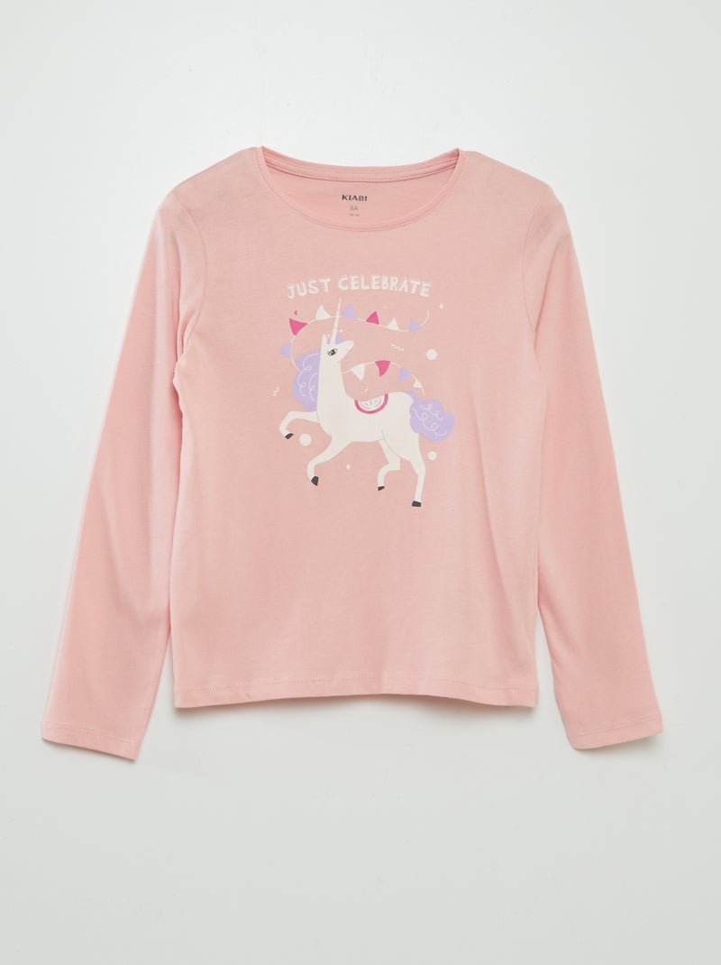 T-shirt maniche lunghe stampata ROSA - Kiabi