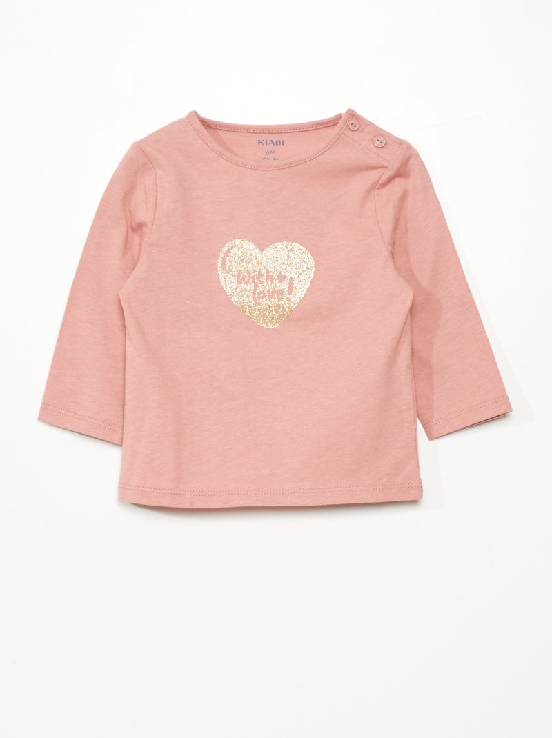 T-shirt maniche lunghe stampata Rosa - Kiabi