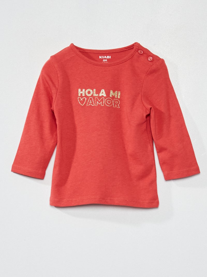 T-shirt maniche lunghe stampata Rosso - Kiabi