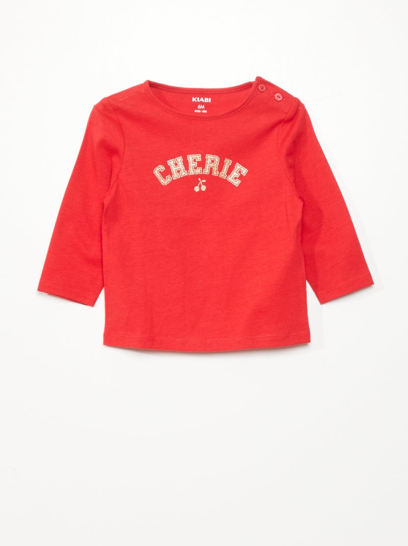 T-shirt maniche lunghe stampata Rosso - Kiabi