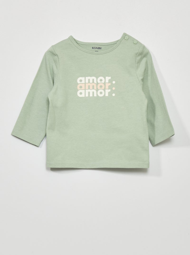 T-shirt maniche lunghe stampata Verde acqua - Kiabi