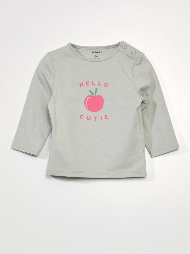 T-shirt maniche lunghe stampata Verde acqua - Kiabi