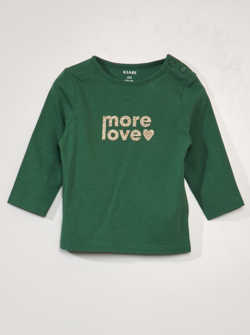 T-shirt maniche lunghe stampata Verde scuro - Kiabi