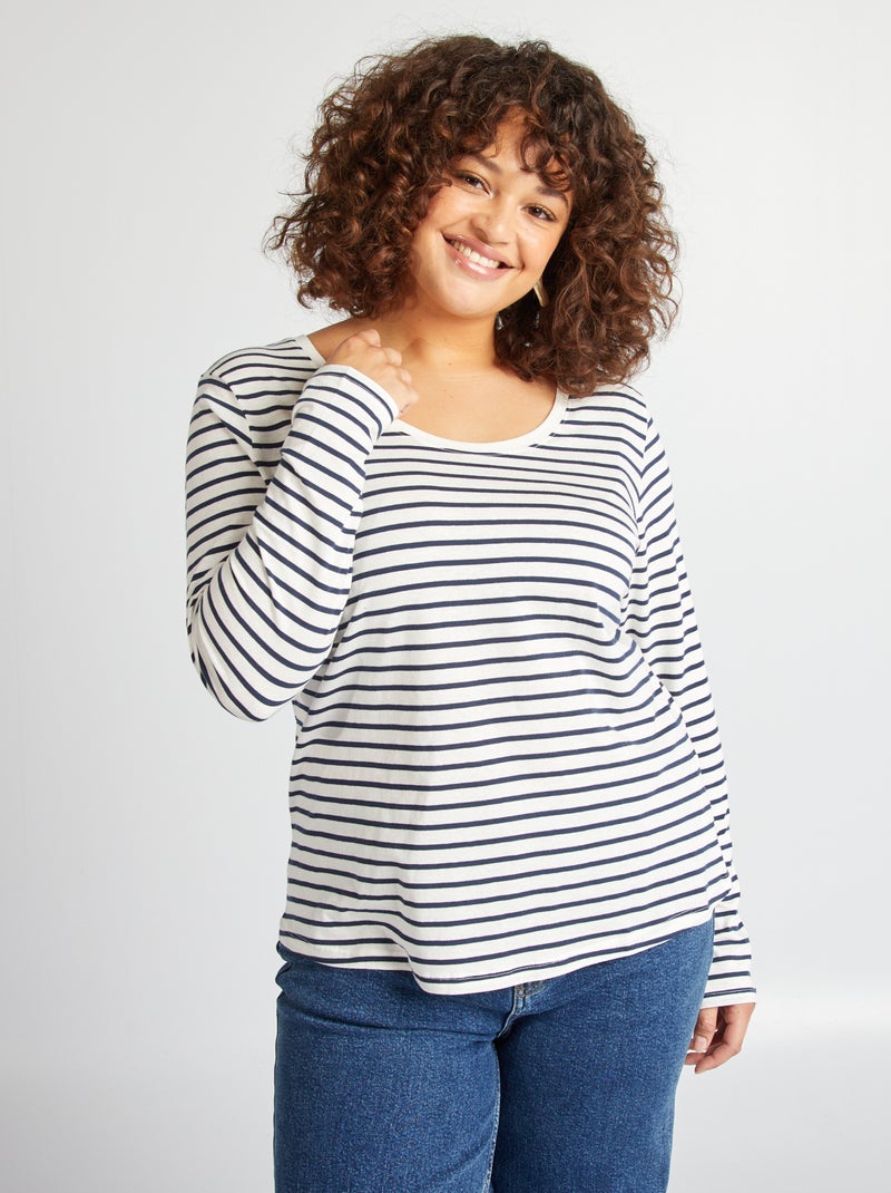 T-shirt maniche lunghe tinta unita in jersey BIANCO - Kiabi