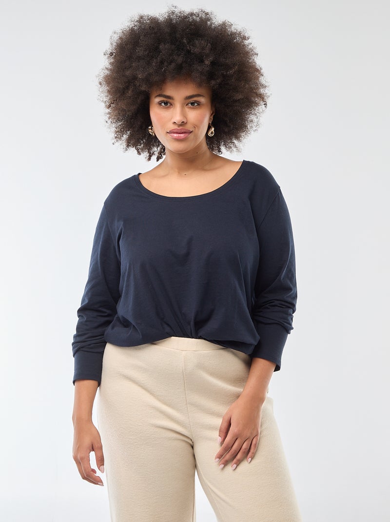 T-shirt maniche lunghe tinta unita in jersey Blu - Kiabi