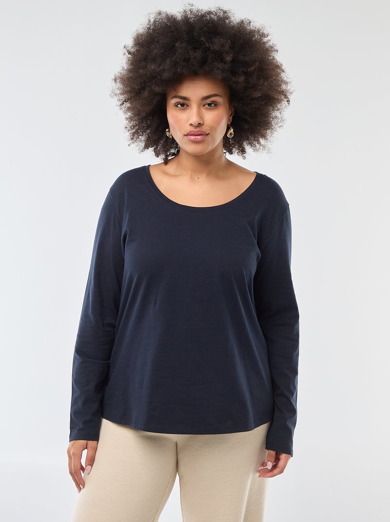T-shirt maniche lunghe tinta unita in jersey Blu - Kiabi