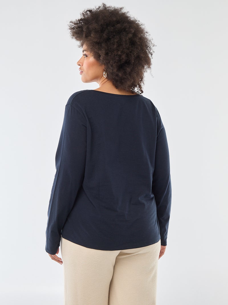T-shirt maniche lunghe tinta unita in jersey Blu - Kiabi