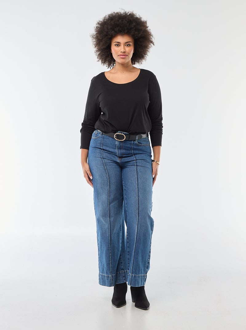 T-shirt maniche lunghe tinta unita in jersey nero - Kiabi