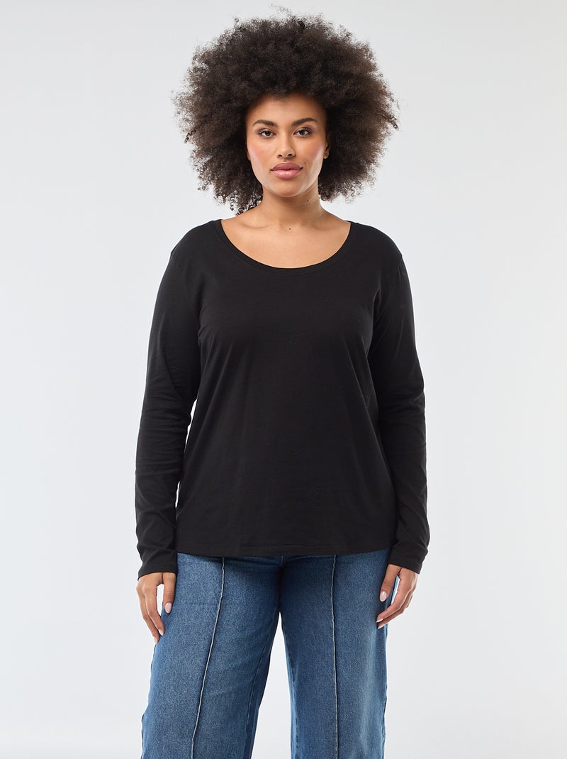 T-shirt maniche lunghe tinta unita in jersey nero - Kiabi