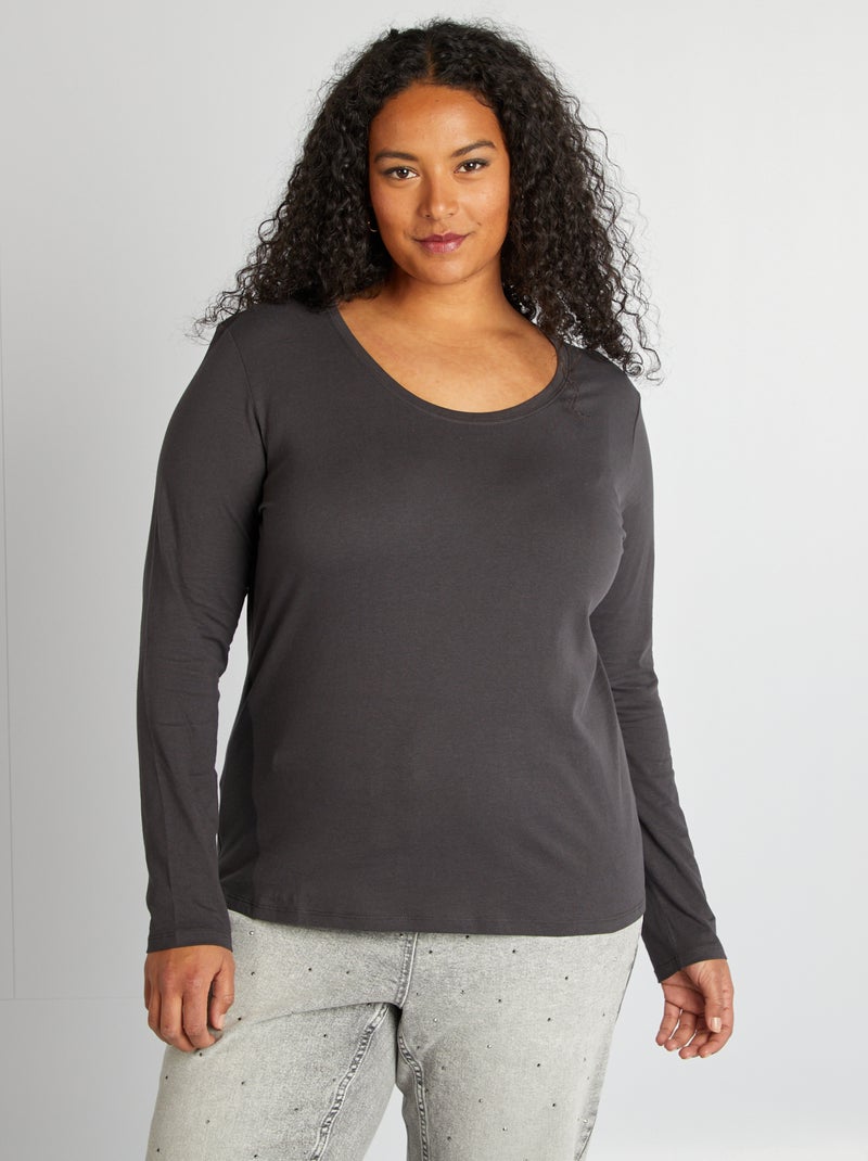 T-shirt maniche lunghe tinta unita in jersey NERO - Kiabi