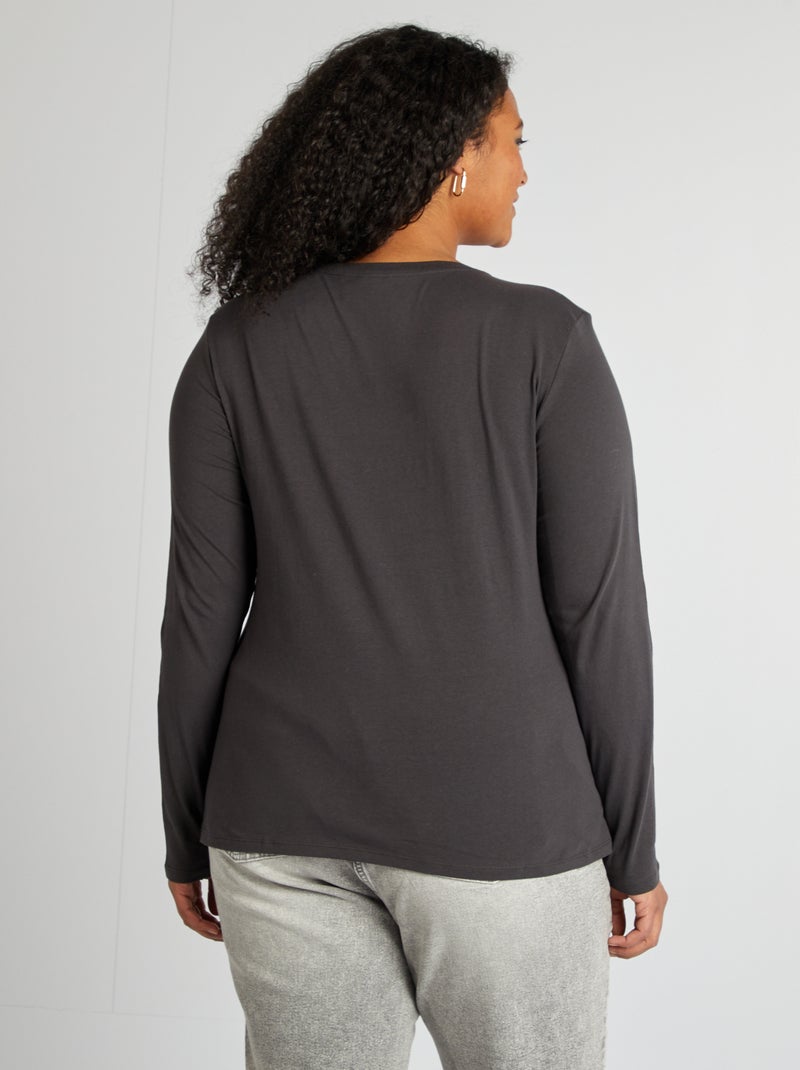 T-shirt maniche lunghe tinta unita in jersey NERO - Kiabi