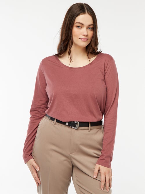 T-shirt maniche lunghe tinta unita in jersey - Kiabi