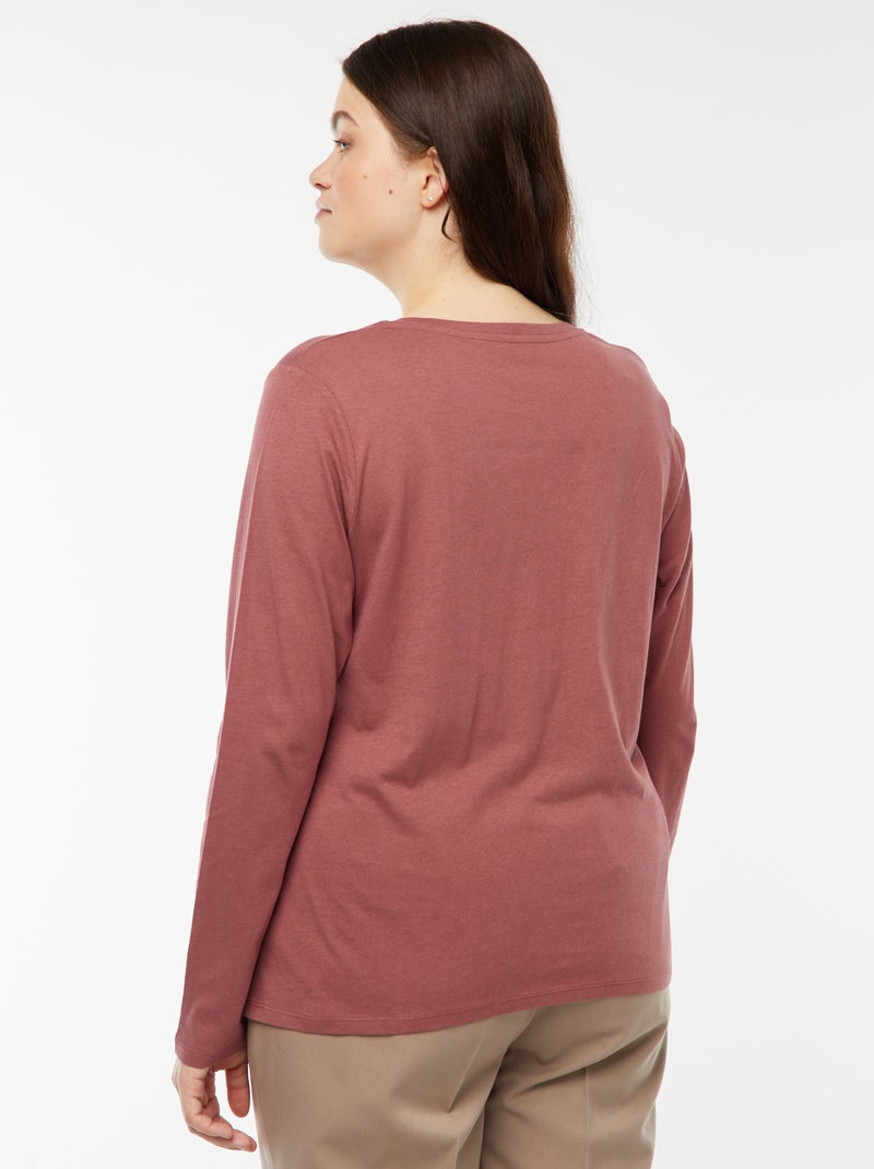 T-shirt maniche lunghe tinta unita in jersey Rosa - Kiabi