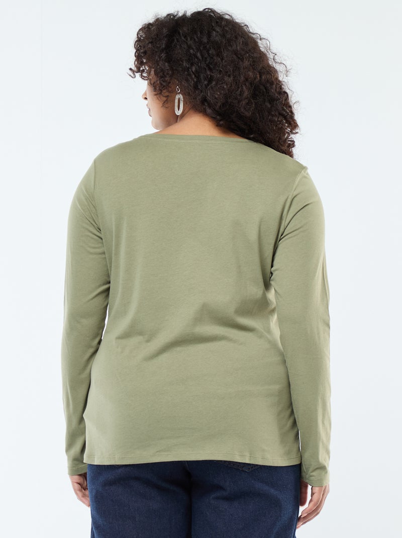 T-shirt maniche lunghe tinta unita in jersey Verde - Kiabi
