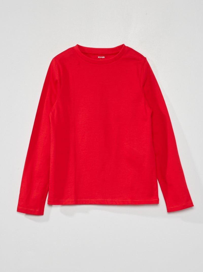 T-shirt maniche lunghe tinta unita Rosso - Kiabi