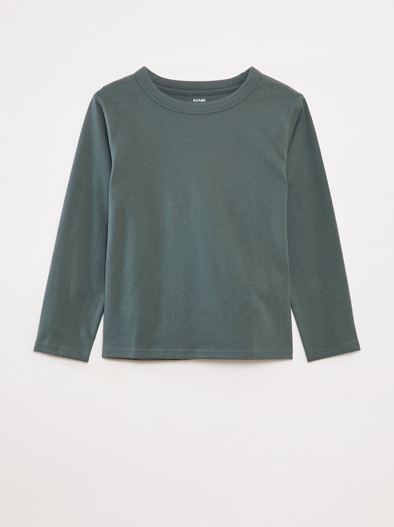 T-shirt maniche lunghe tinta unita Verde - Kiabi