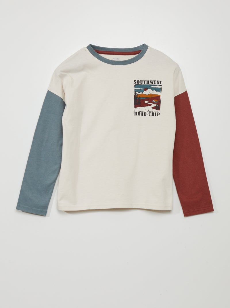 T-shirt maniche lunghe tricolore BEIGE - Kiabi