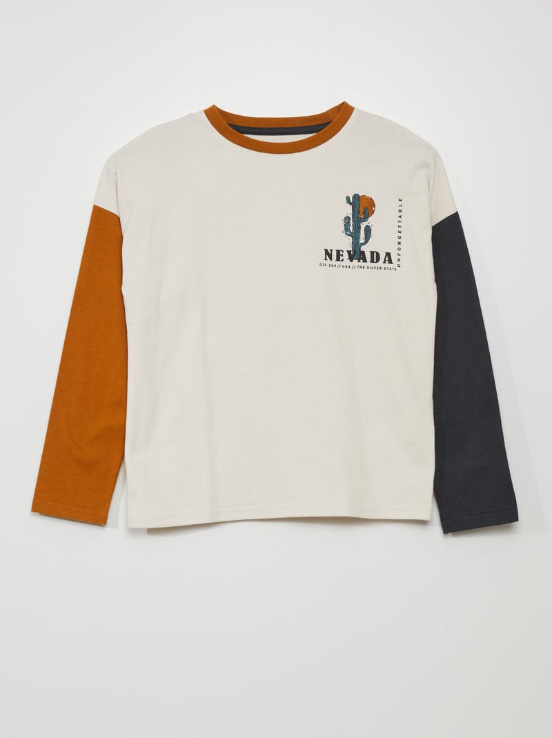 T-shirt maniche lunghe tricolore BEIGE - Kiabi
