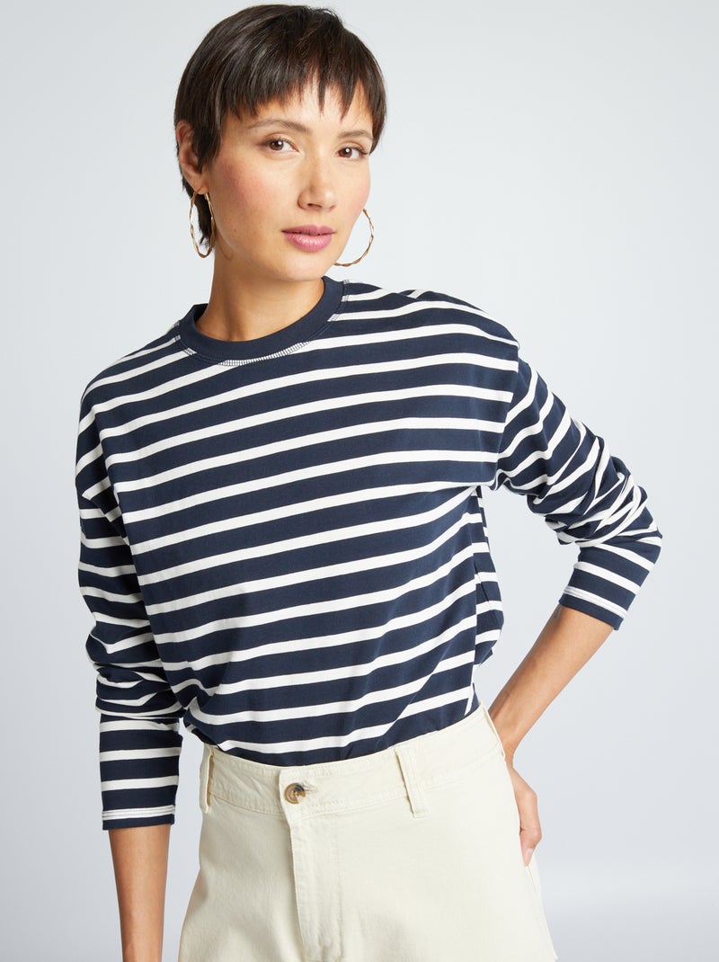 T-shirt marinière in jersey Blu marino/bianco - Kiabi