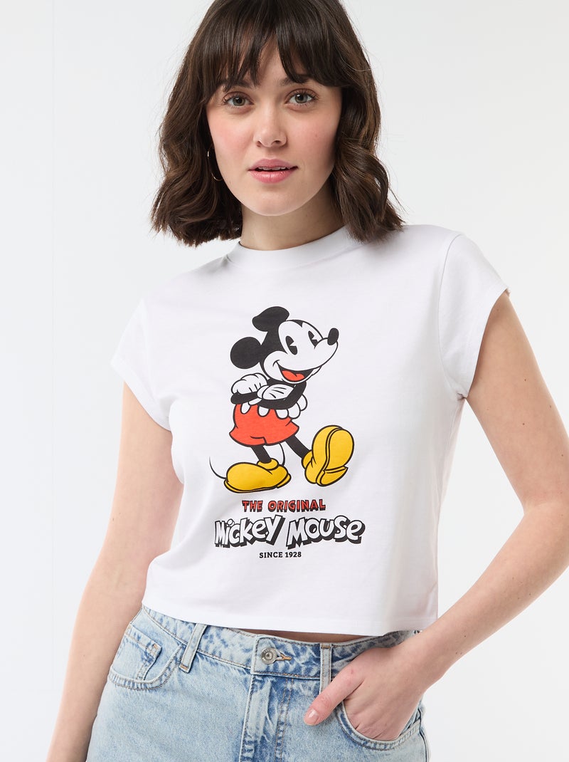 T-shirt 'Mickey' cropped 'Disney' Bianco - Kiabi