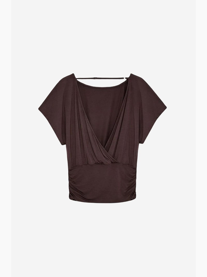 T-shirt misto modal con taglio colletto tondo manica corta dilvin Marrone cioccolato - Kiabi