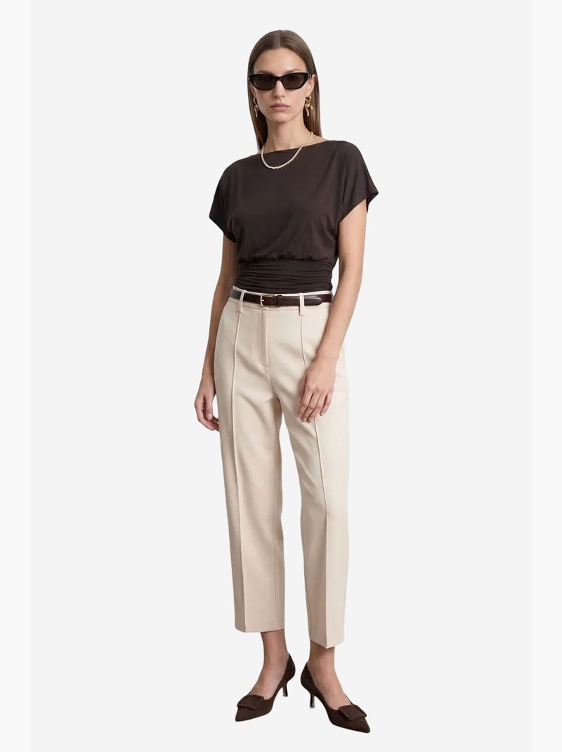 T-shirt misto modal con taglio colletto tondo manica corta dilvin Marrone cioccolato - Kiabi