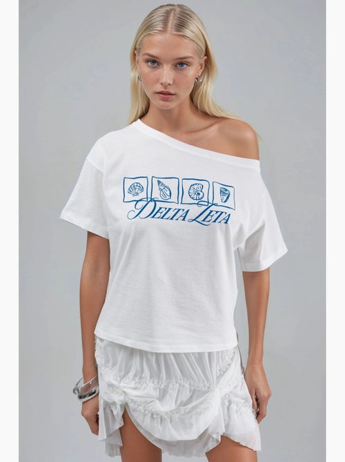 T-shirt monospalla con scollo a barca stampata hiccup - Kiabi