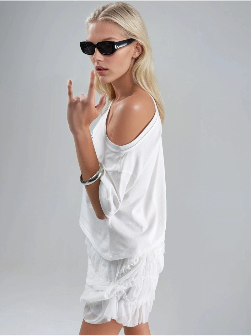 T-shirt monospalla con scollo a barca stampata hiccup Bianco sporco - Kiabi