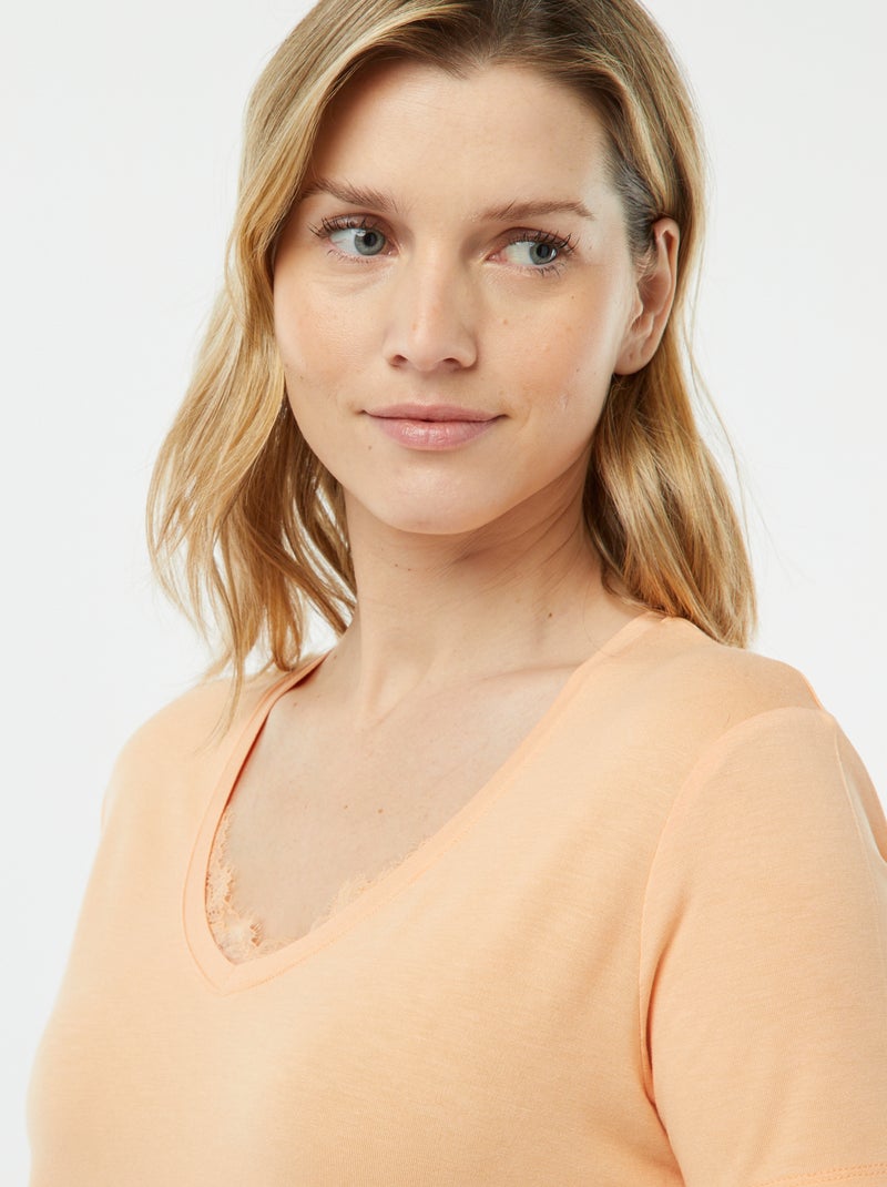 T-shirt morbida con scollo a V Arancione - Kiabi