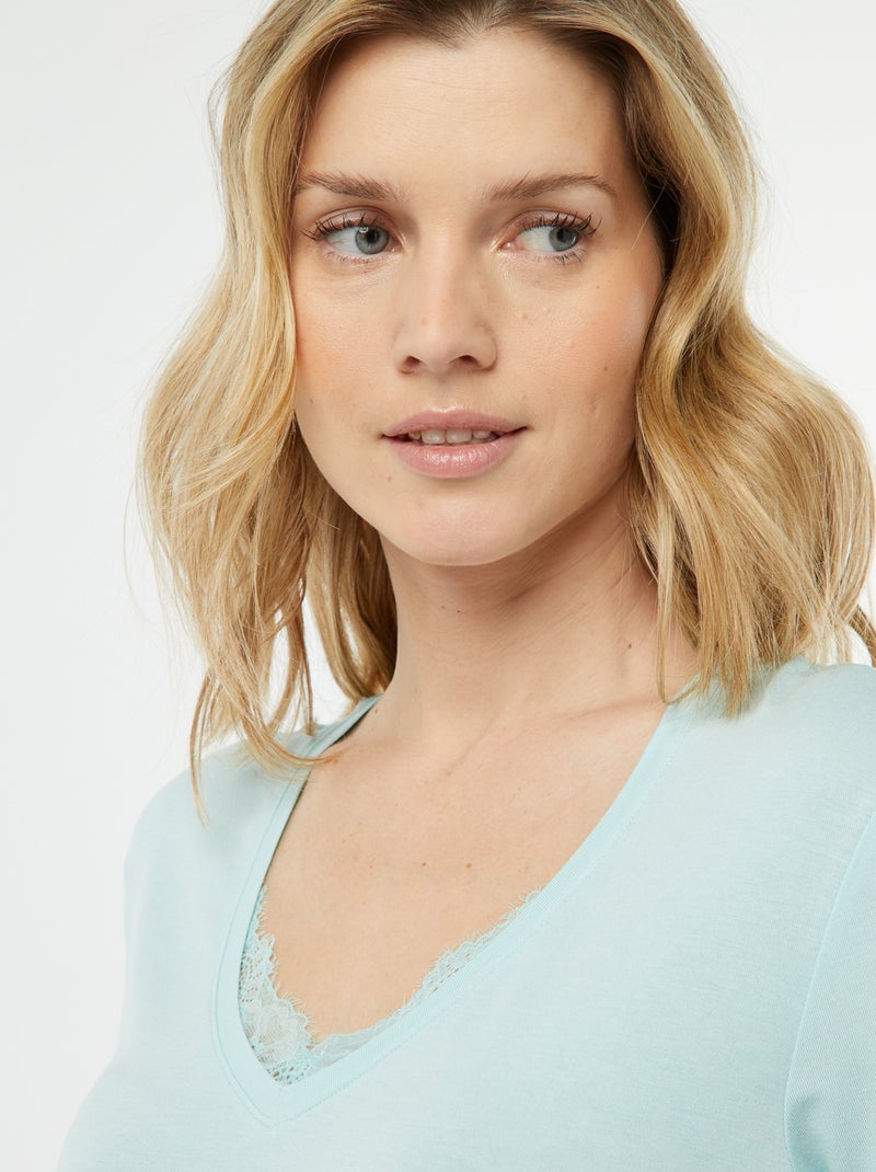 T-shirt morbida con scollo a V Blu - Kiabi