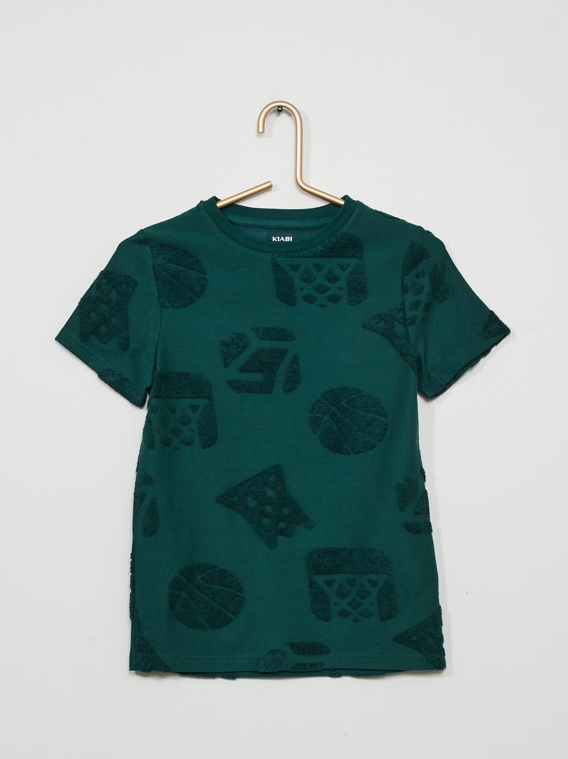 T-shirt motivi in maglia bouclette grigio verde - Kiabi