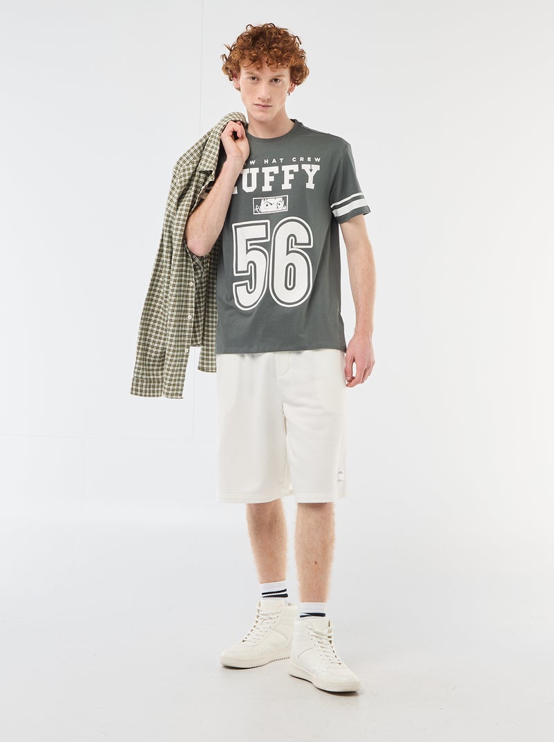 T-shirt 'One Piece' in cotone tinta unita con righe sulle maniche Kaki - Kiabi