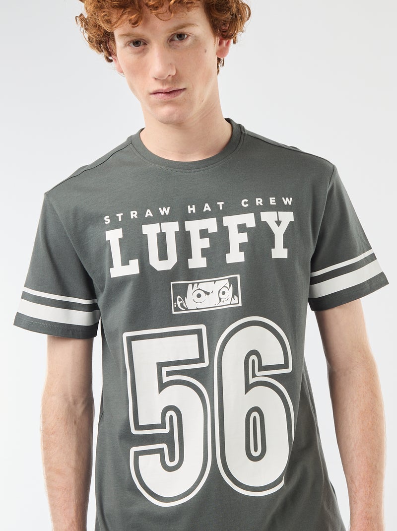 T-shirt 'One Piece' in cotone tinta unita con righe sulle maniche Kaki - Kiabi