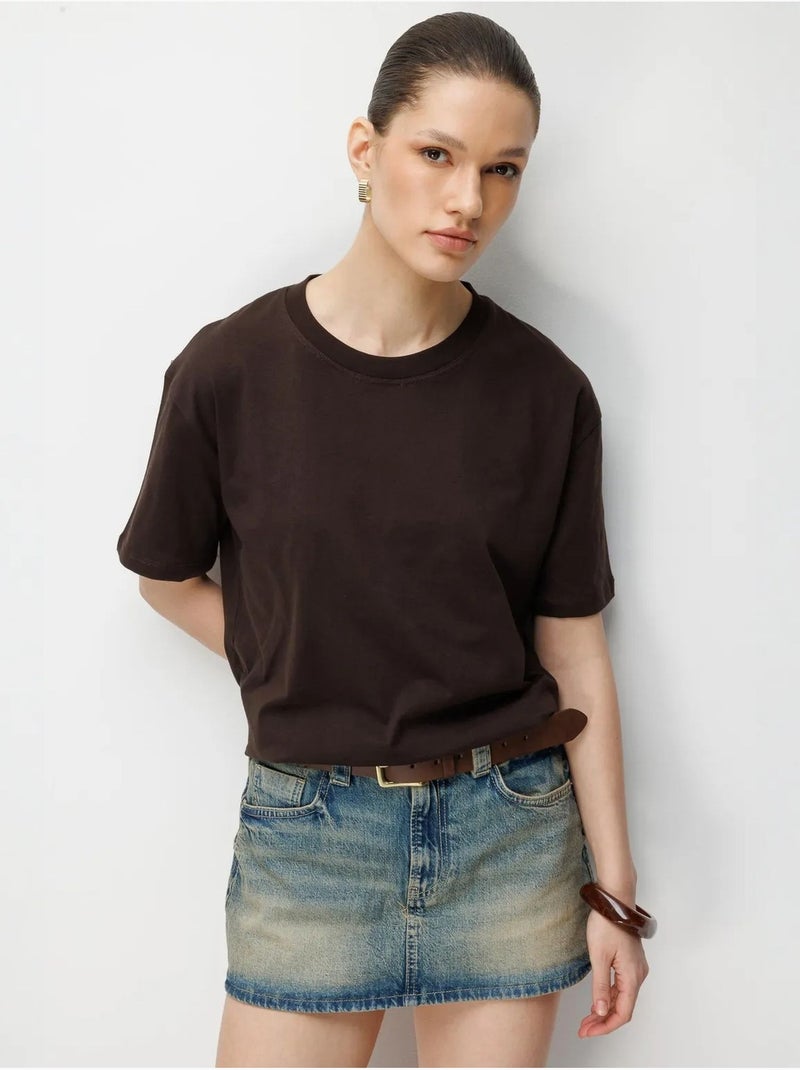 T-shirt oversize a costine con girocollo mixray Marrone - Kiabi