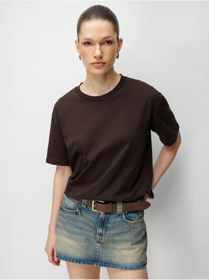 T-shirt oversize a costine con girocollo mixray Marrone - Kiabi
