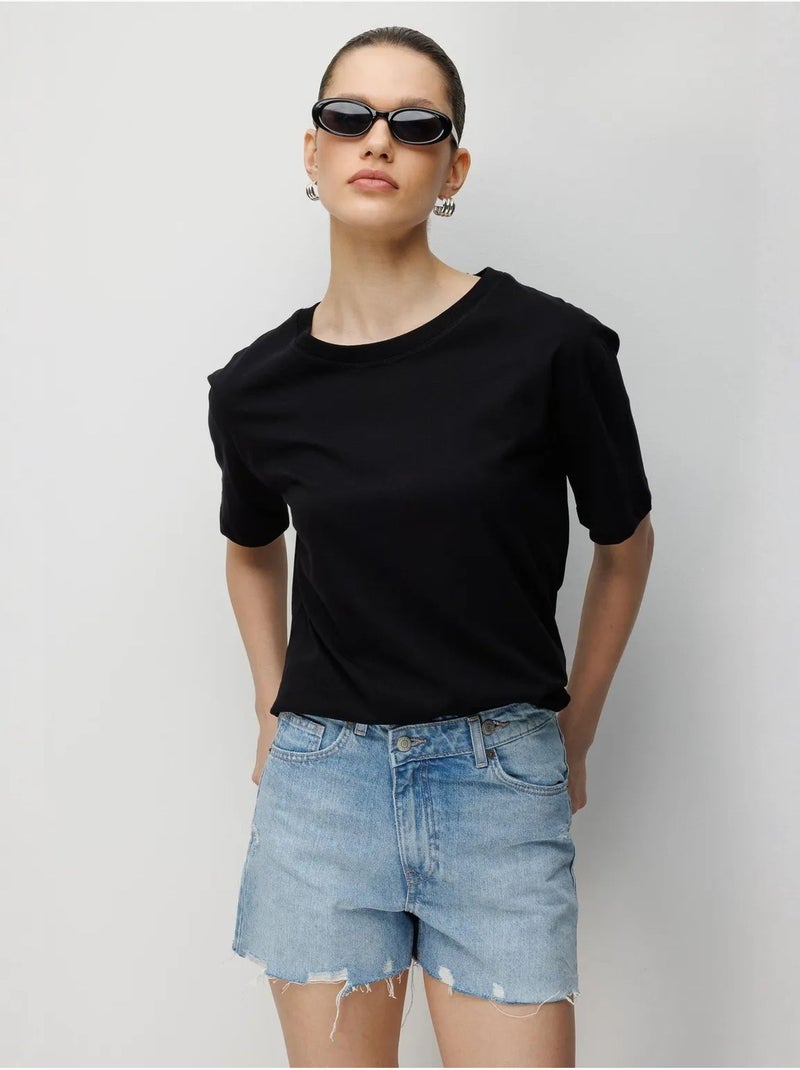 T-shirt oversize a costine con girocollo mixray Nero - Kiabi
